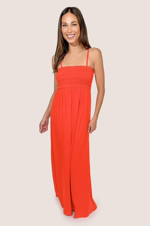 Montecito Maxi Bra-Free Dress with Smocked Bodice
