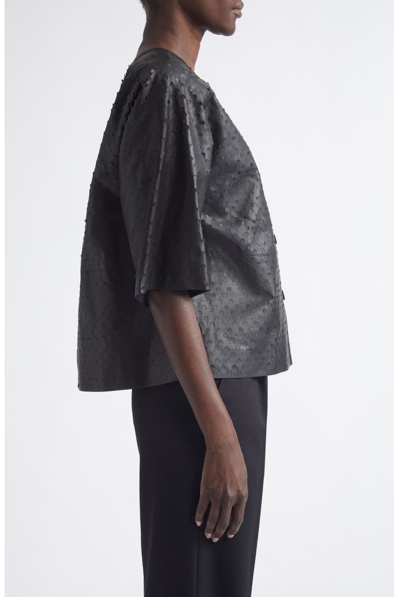 Laser Cut Leather Jacket, Alternate, color, BLACK
