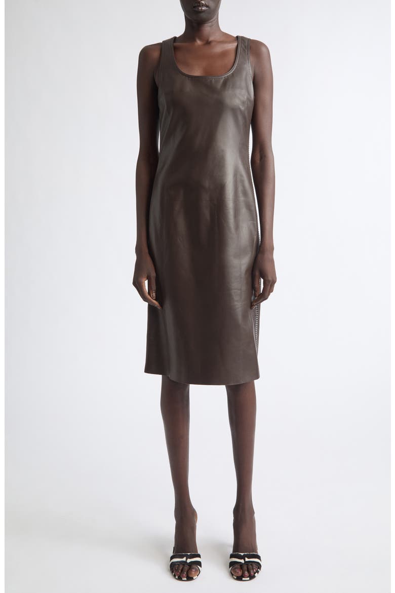 Plongé Lambskin Leather Midi Dress, Main, color, EXPRESSO/ ESPRESSO