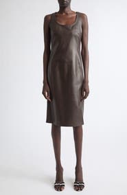 FERRAGAMO Plongé Lambskin Leather Midi Dress