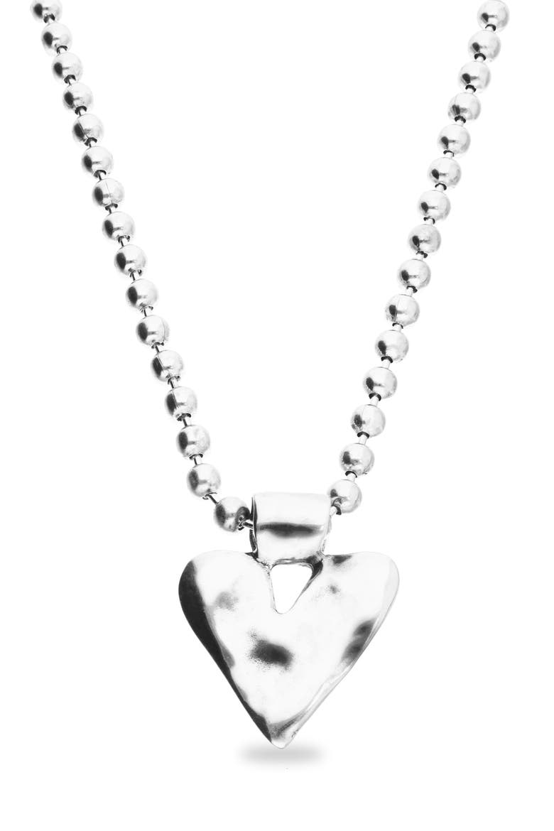 Long Sterling Silver Plated Ball Necklace With Heart Detail, Alternate, color, Silver