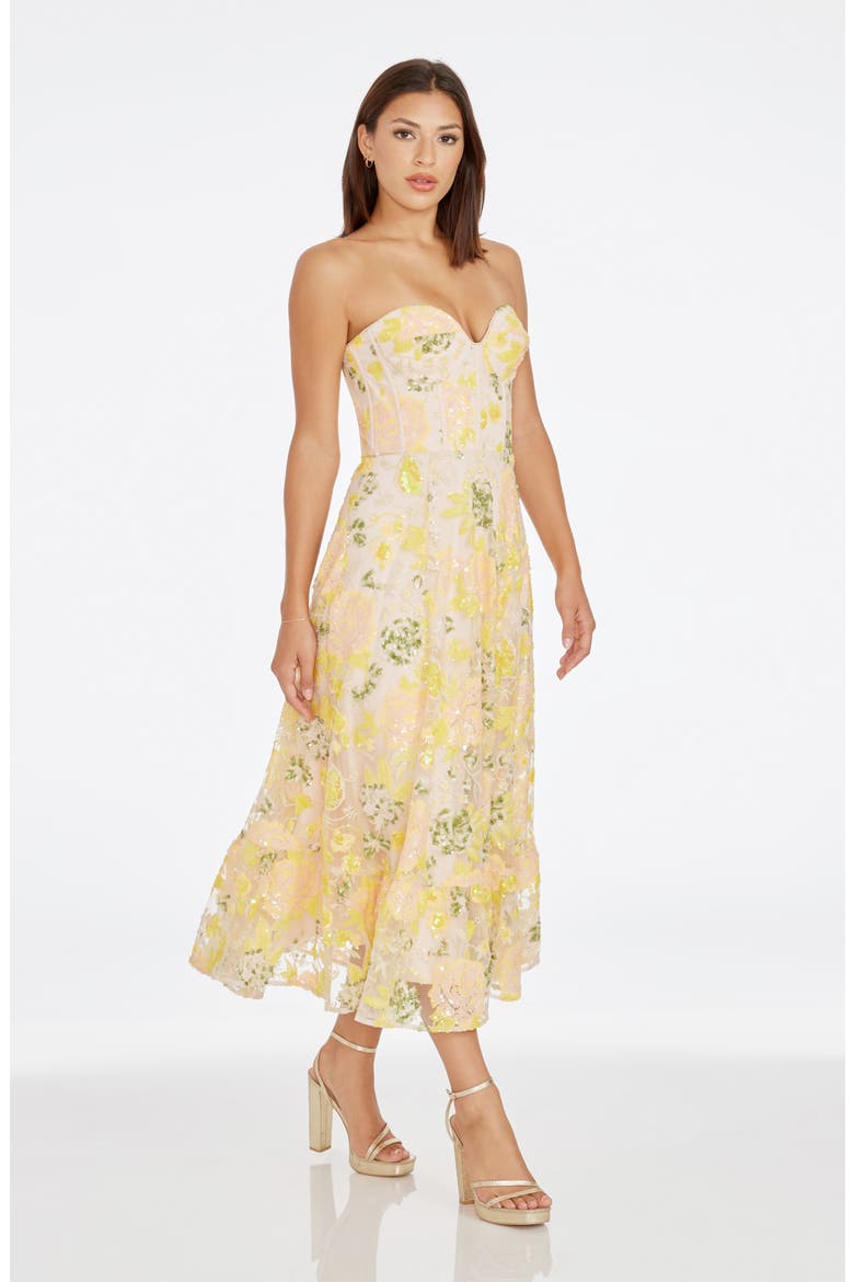 Carina Sequin Appliqué Midi Dress, Alternate, color, CANARY MULTI