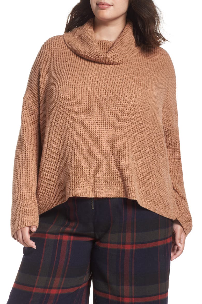 Chunky Thermal Cowl Neck Sweater, Alternate, color, BROWN CATTAIL