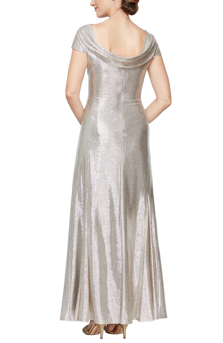 Alex Evenings Metallic Cap Sleeve A-Line Gown, Alternate, color, 