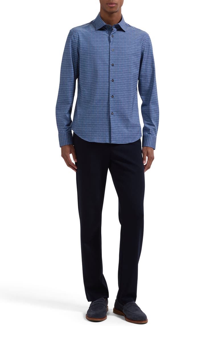 Bugatchi Jimmy OoohCotton<sup>®</sup> Basketweave Print Button-Up Shirt, Alternate, color, Cobalt
