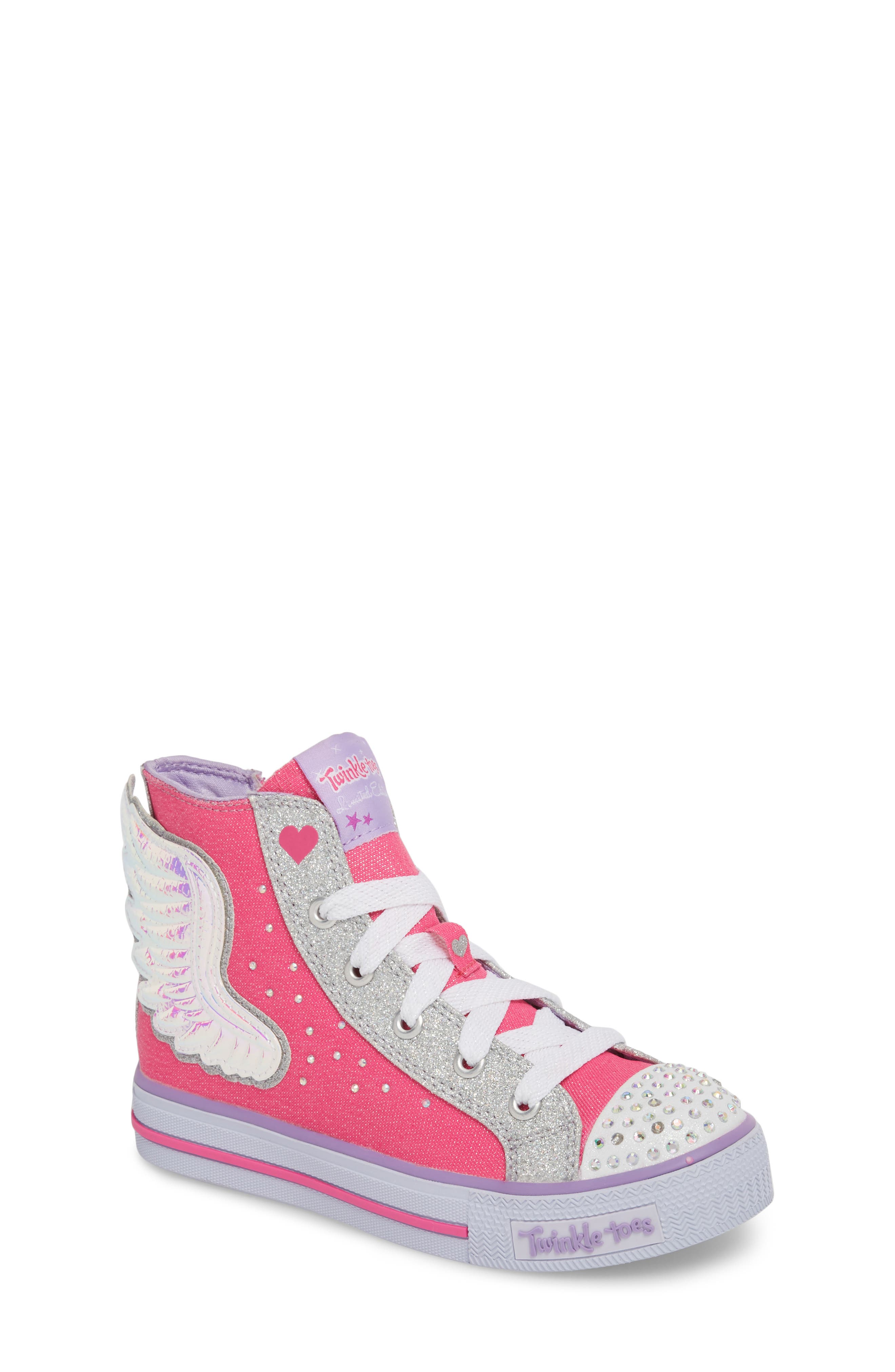 SKECHERS Twinkle Toes Shuffles Wonder Wings Light-Up High Top Sneaker, Main, color, 