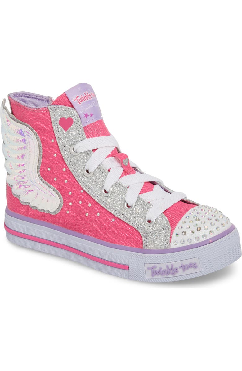 SKECHERS Twinkle Toes Shuffles Wonder Wings Light-Up High Top Sneaker, Main, color,