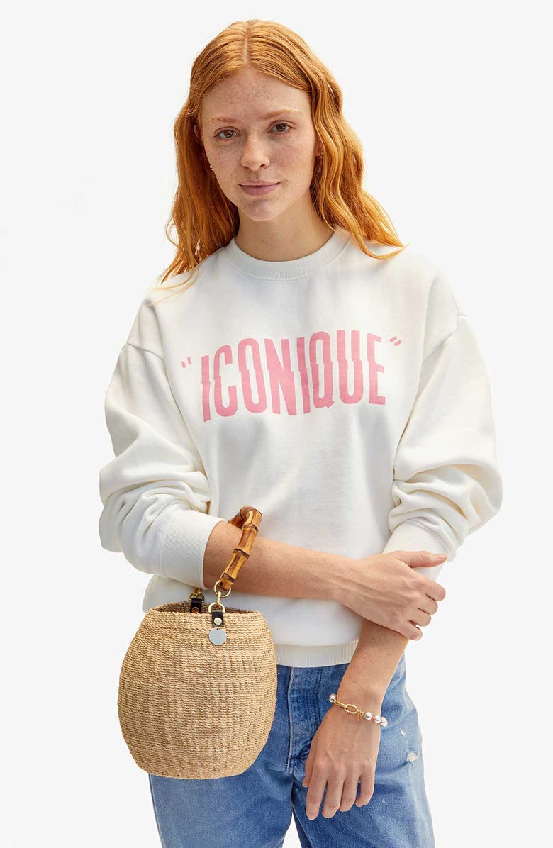 Clare V. Iconique Oversize Graphic Sweatshirt, Alternate, color, Oyster White