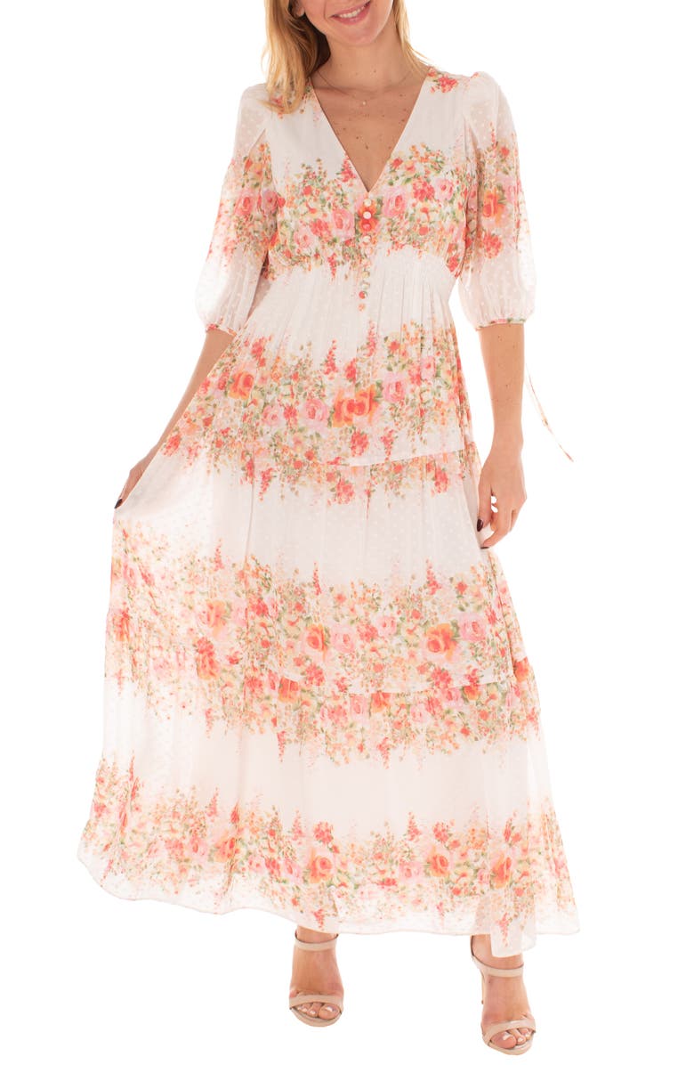 Taylor Dresses V-Neck Floral Chiffon Maxi Dress, Main, color, 