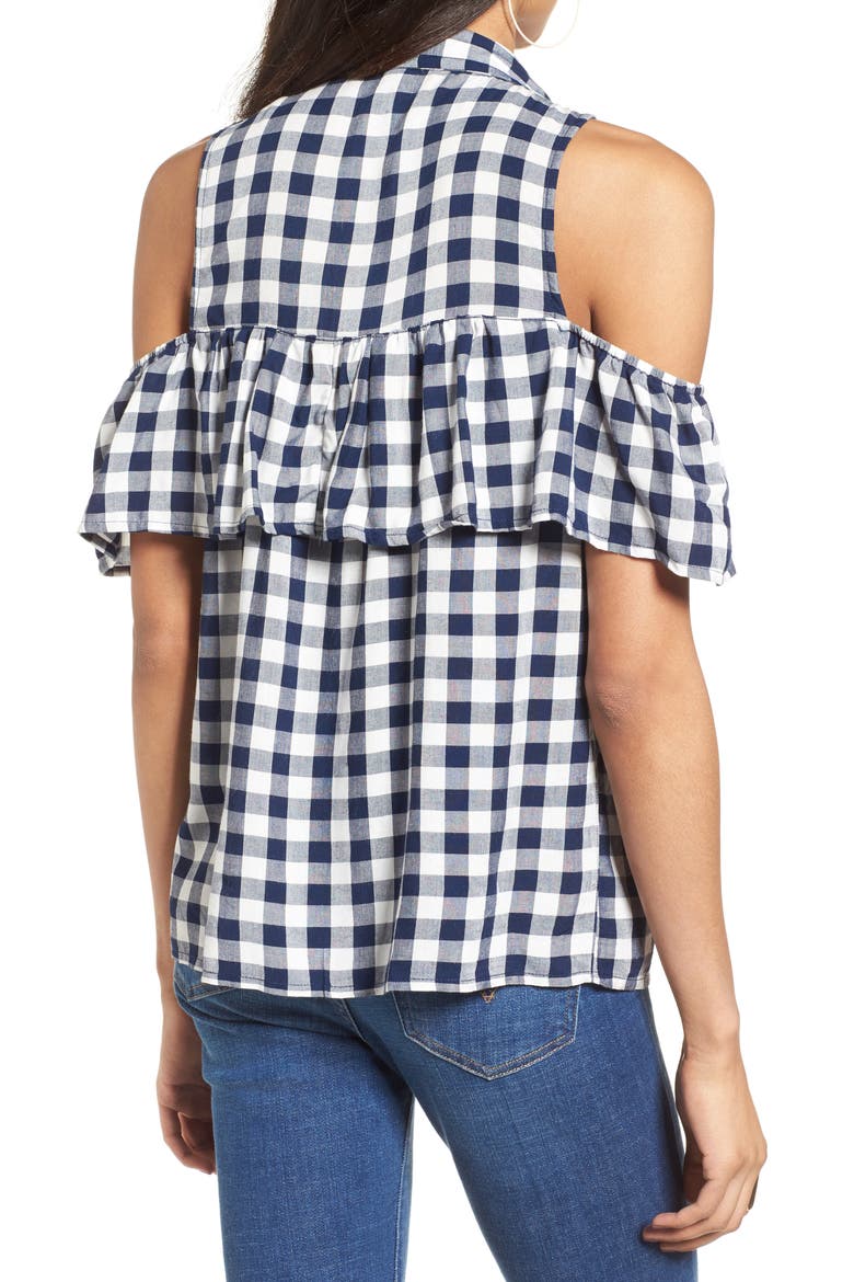 Gingham Cold Shoulder Top, Alternate, color, BLUE/ WHITE GINGHAM