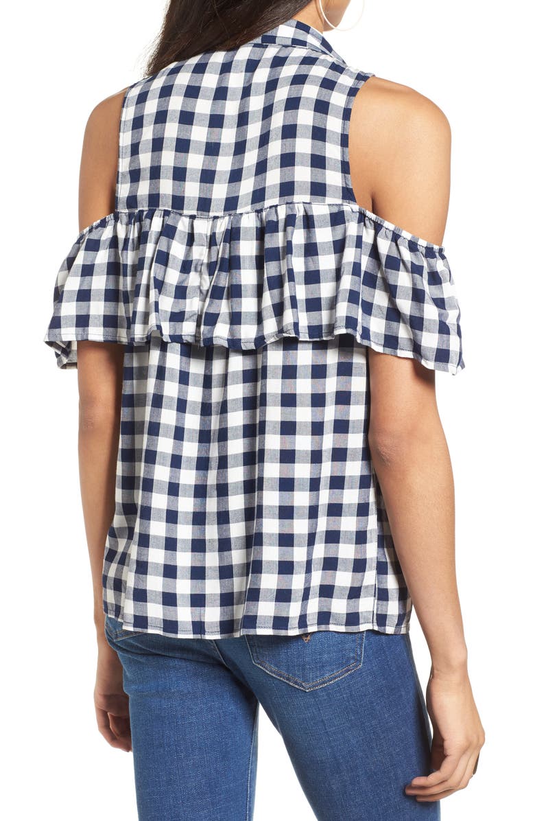 Love, Fire Gingham Cold Shoulder Top, Alternate, color, 