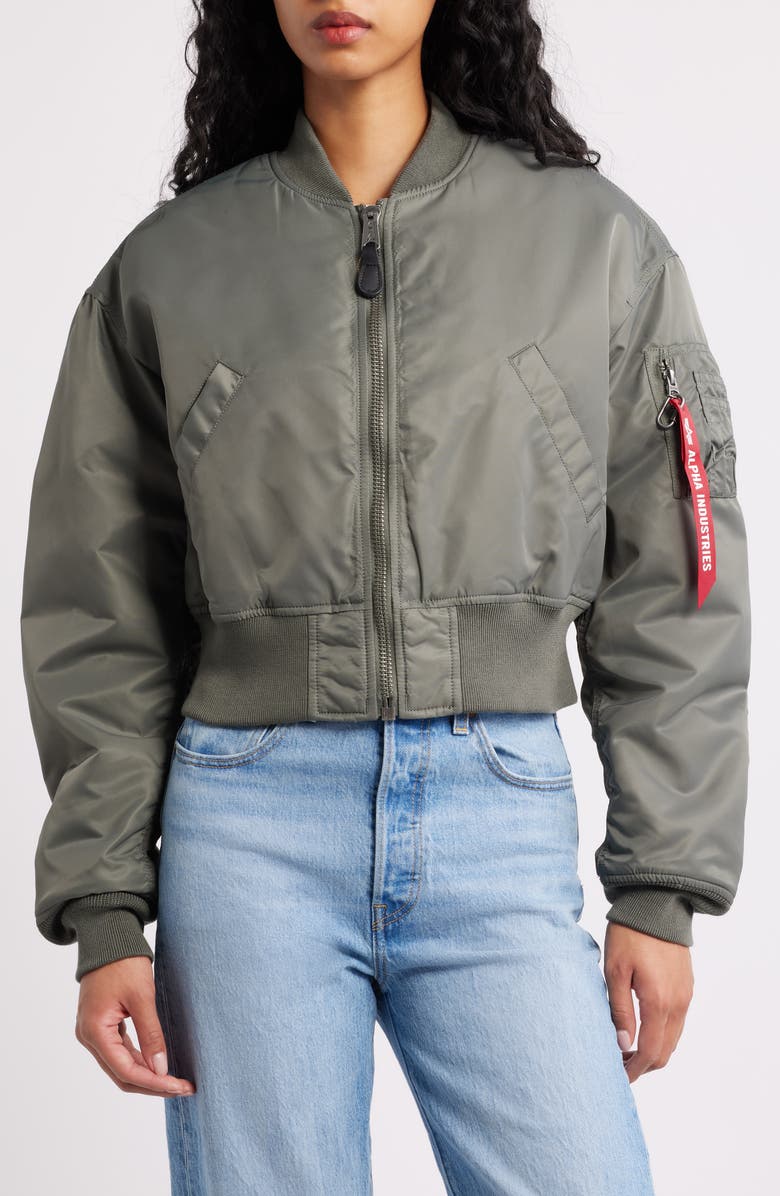 Alpha Industries MA-1 Crop Flight Jacket, Alternate, color, Field Gray
