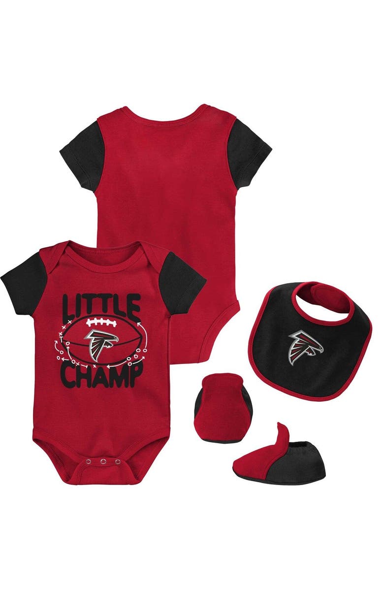 Outerstuff Newborn & Infant Red/Black Atlanta Falcons Little Champ Three-Piece Bodysuit Bib & Booties Set, Main, color, 