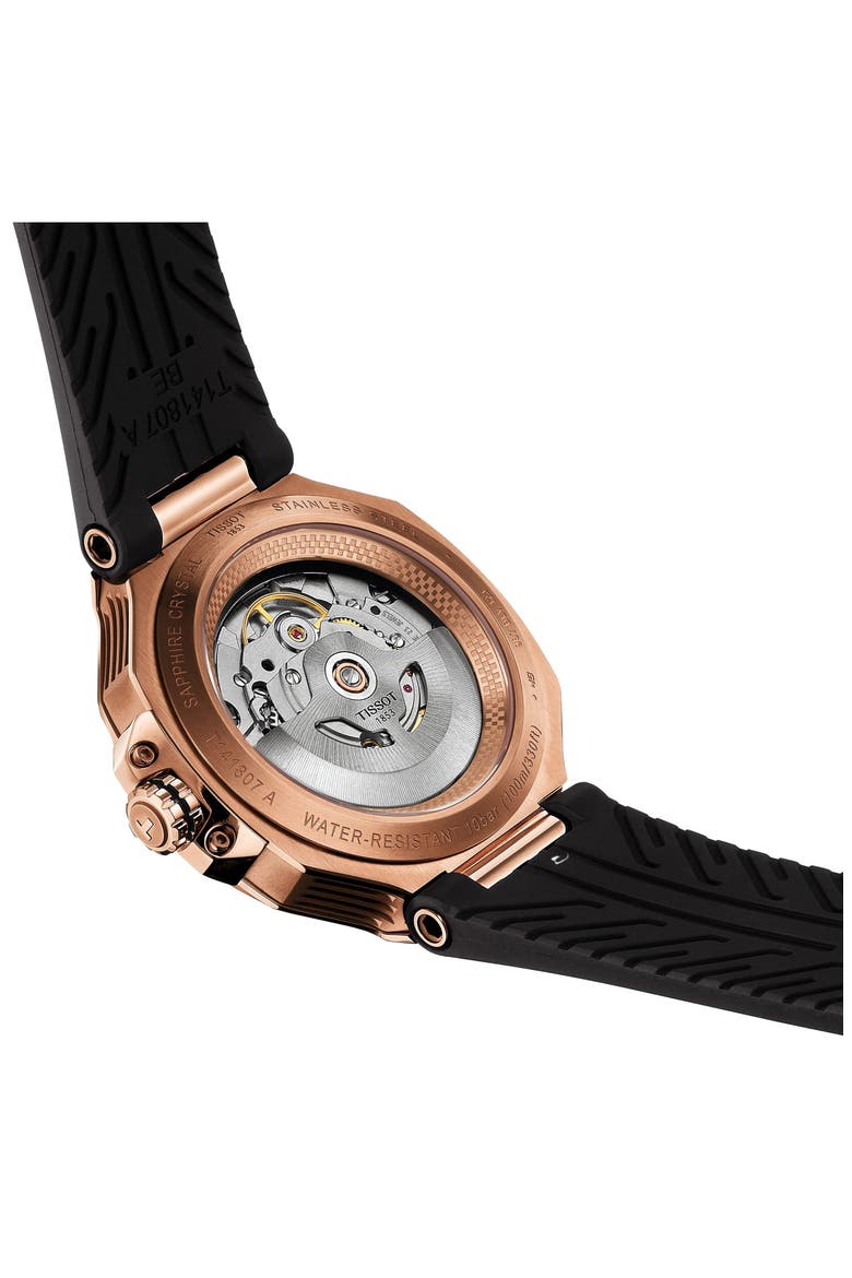 T-Race Powermatic 80 Silicone Strap Watch, 41mm, Alternate, color, BLACK