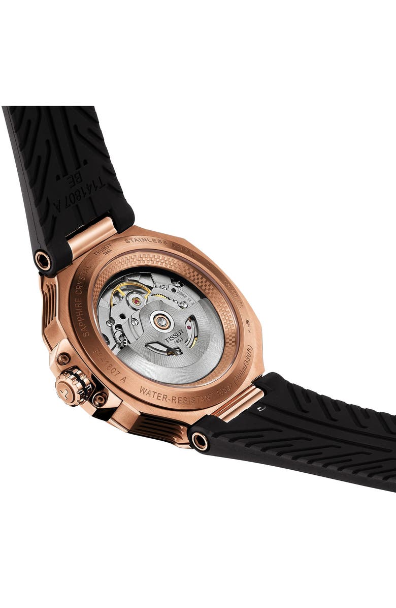 Tissot T-Race Powermatic 80 Silicone Strap Watch, 41mm, Alternate, color, Black