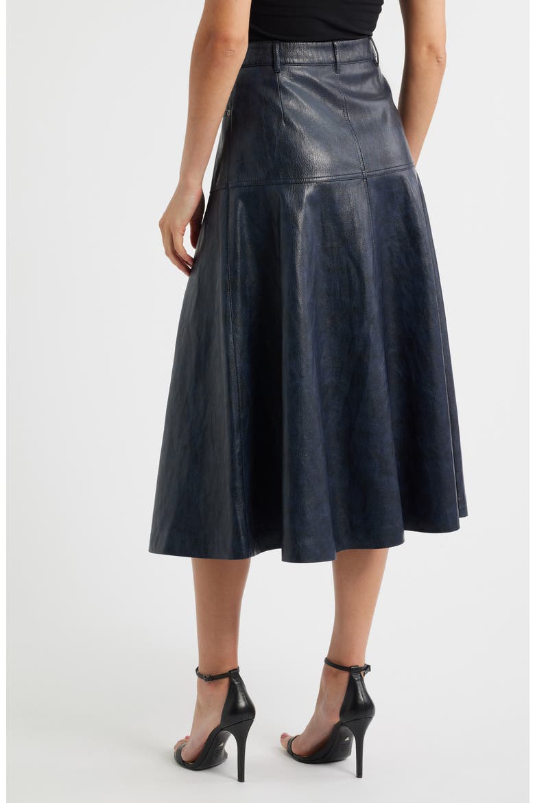 Rhea Faux Leather Midi Skirt, Alternate, color, NAVY