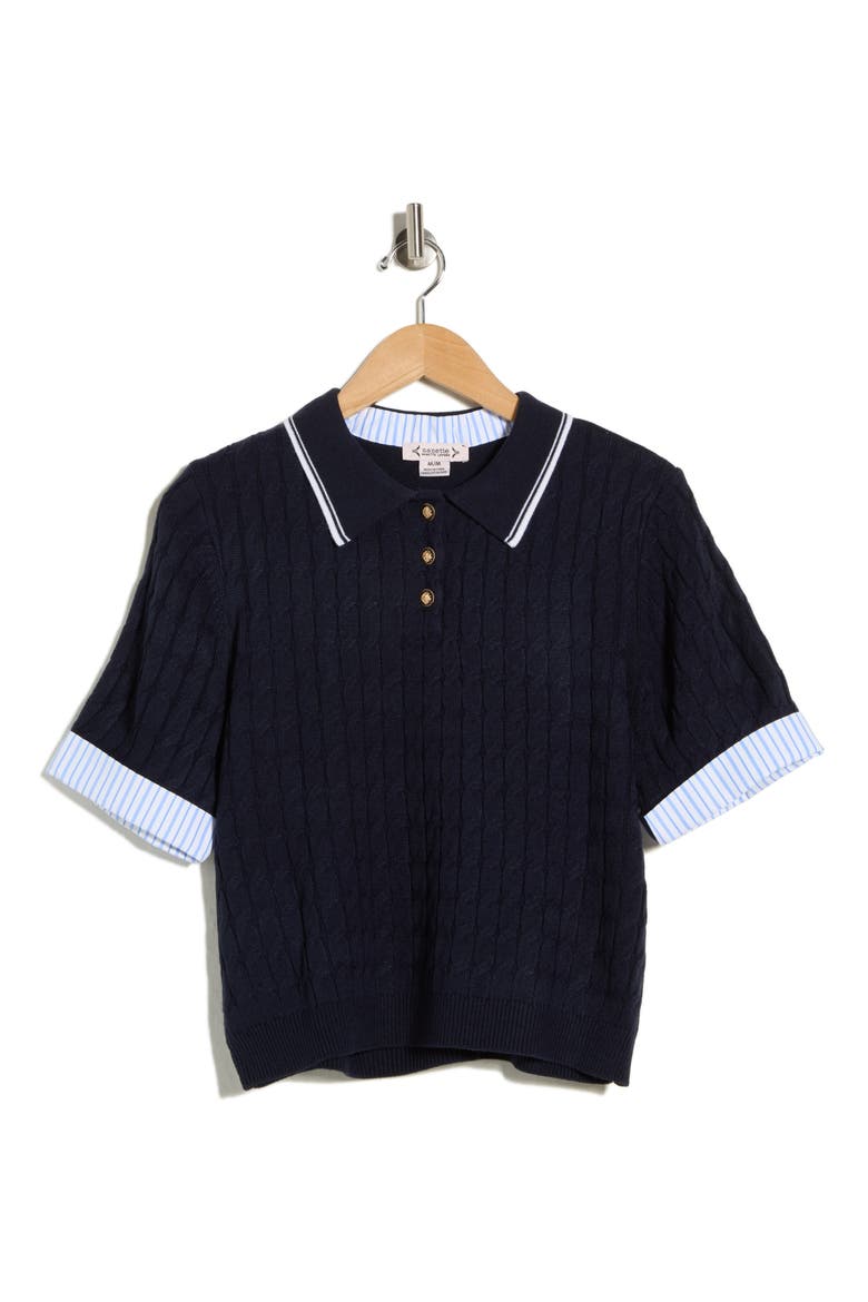 Stripe Cable Knit Polo Sweater, Main, color, NANETTE NAVY/ WHITE