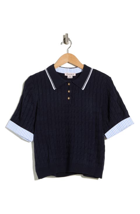 Stripe Cable Knit Polo Sweater