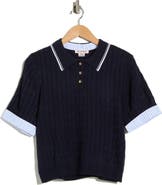 Nanette Lepore Stripe Cable Knit Polo Sweater