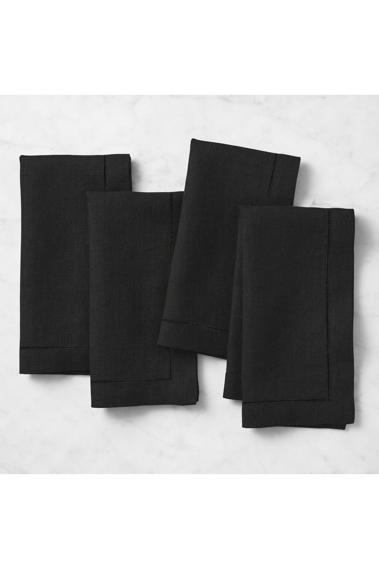 Linen Dinner Napkins Set of 4, 20" x 20", Birch Hemstitch, Main, color, Flax