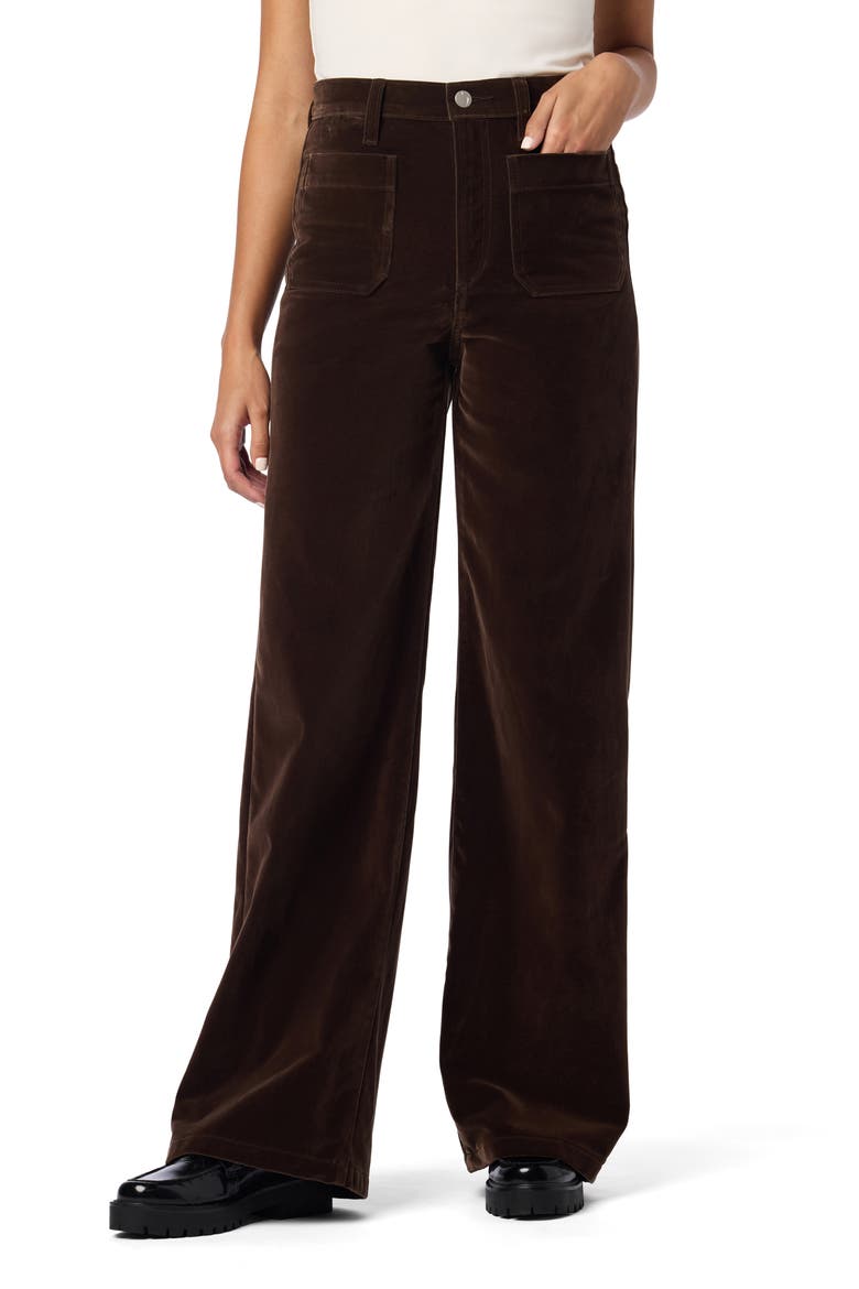High Waist Patch Pocket Wide Leg Velveteen Pants, Main, color, DARK CHOCOLATE
