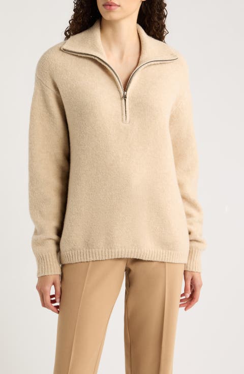 Boucle Quarter Zip Mock Neck Pullover