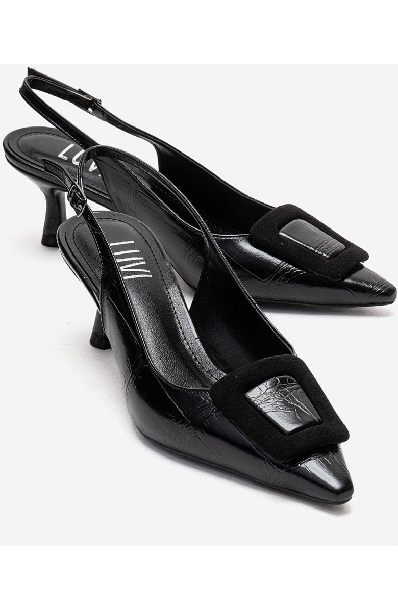 Prologue Shoes Dublin Buckle Stiletto Pump, Main, color, Black Print