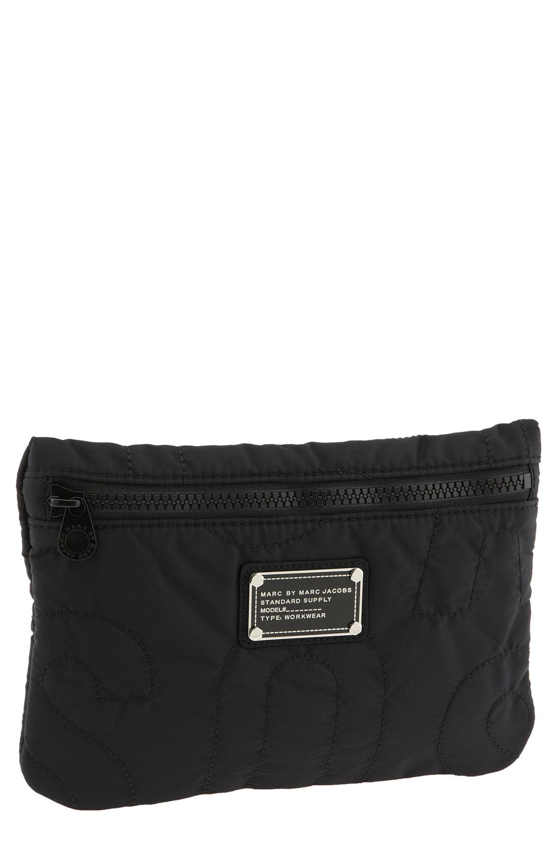MARC BY MARC JACOBS Quilted Nylon Cosmetics Pouch, Main, color, BLACK