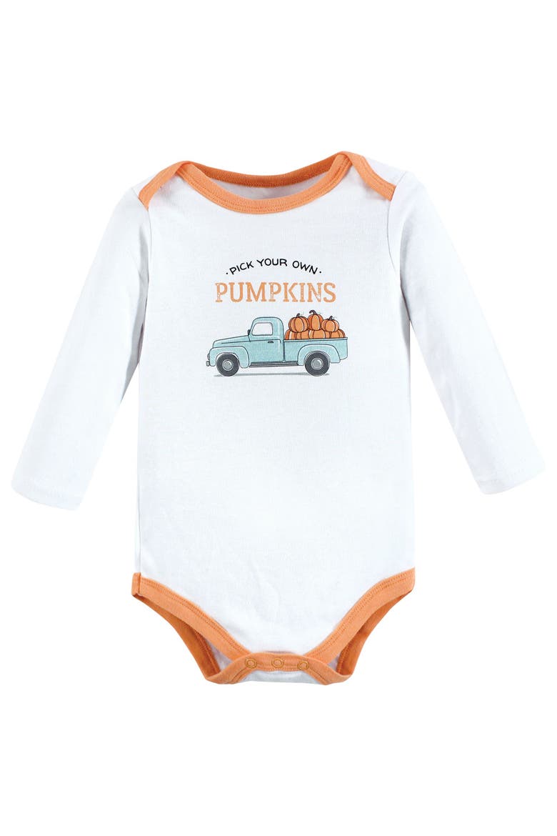 Cotton Long-Sleeve Bodysuit Three-Piece Set, Alternate, color, Pumpkin Truck