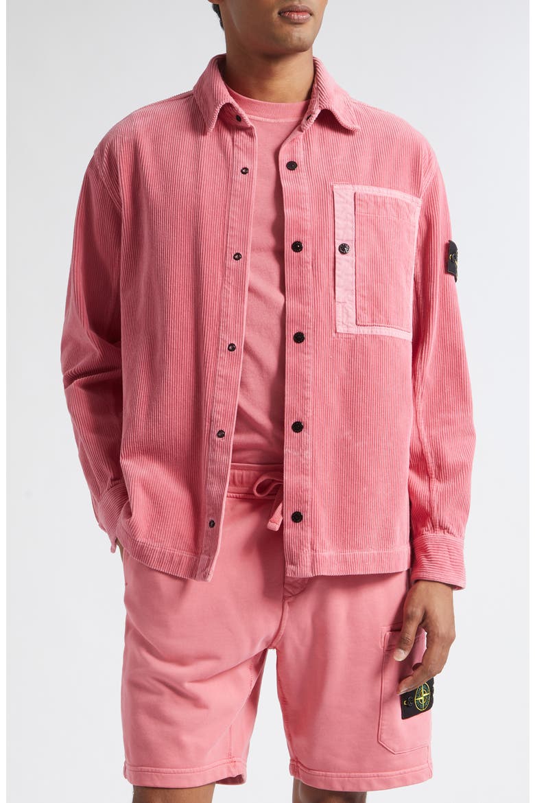 Cotton Corduroy Snap-Up Overshirt, Main, color, V0089 GERANIUM