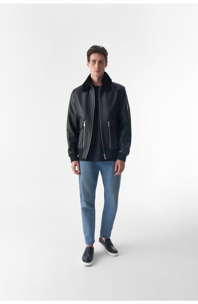 Furniq UK Lucas Leather Jacket, Main, color, Black