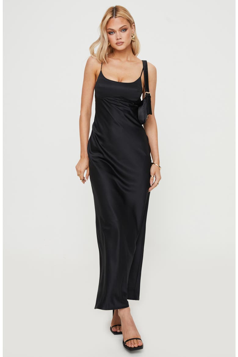 Ravia Satin Maxi Slipdress, Alternate, color, BLACK