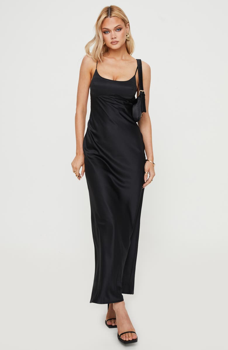 Princess Polly Ravia Satin Maxi Slipdress, Alternate, color, Black