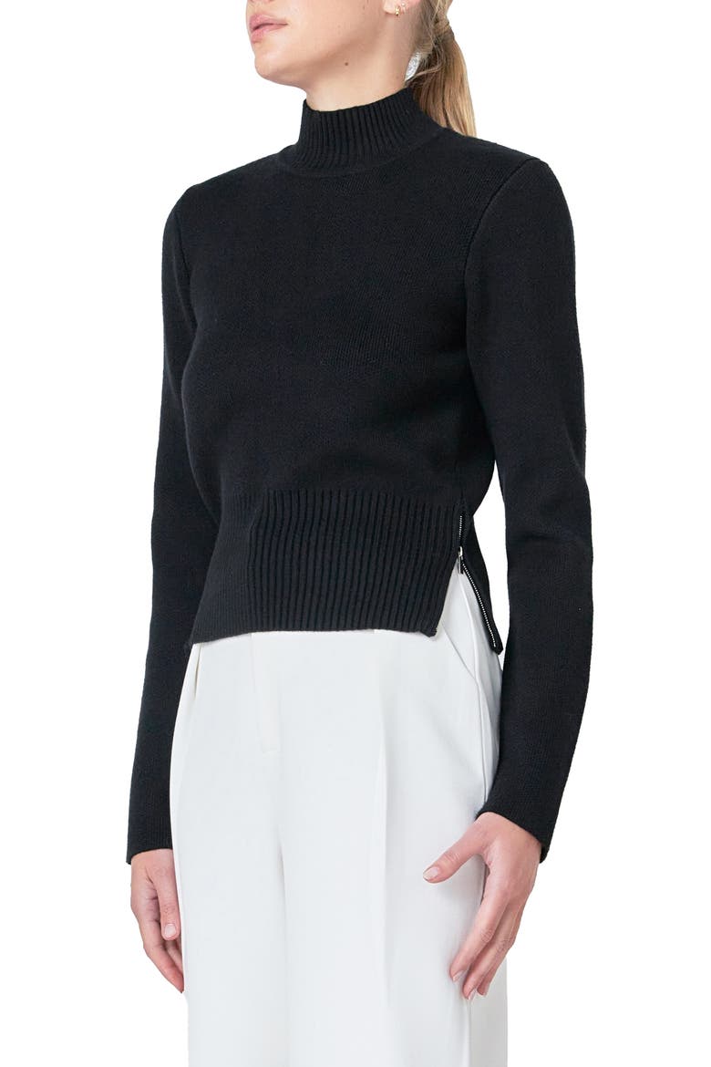 Zip Detail Sweater, Alternate, color, BLACK