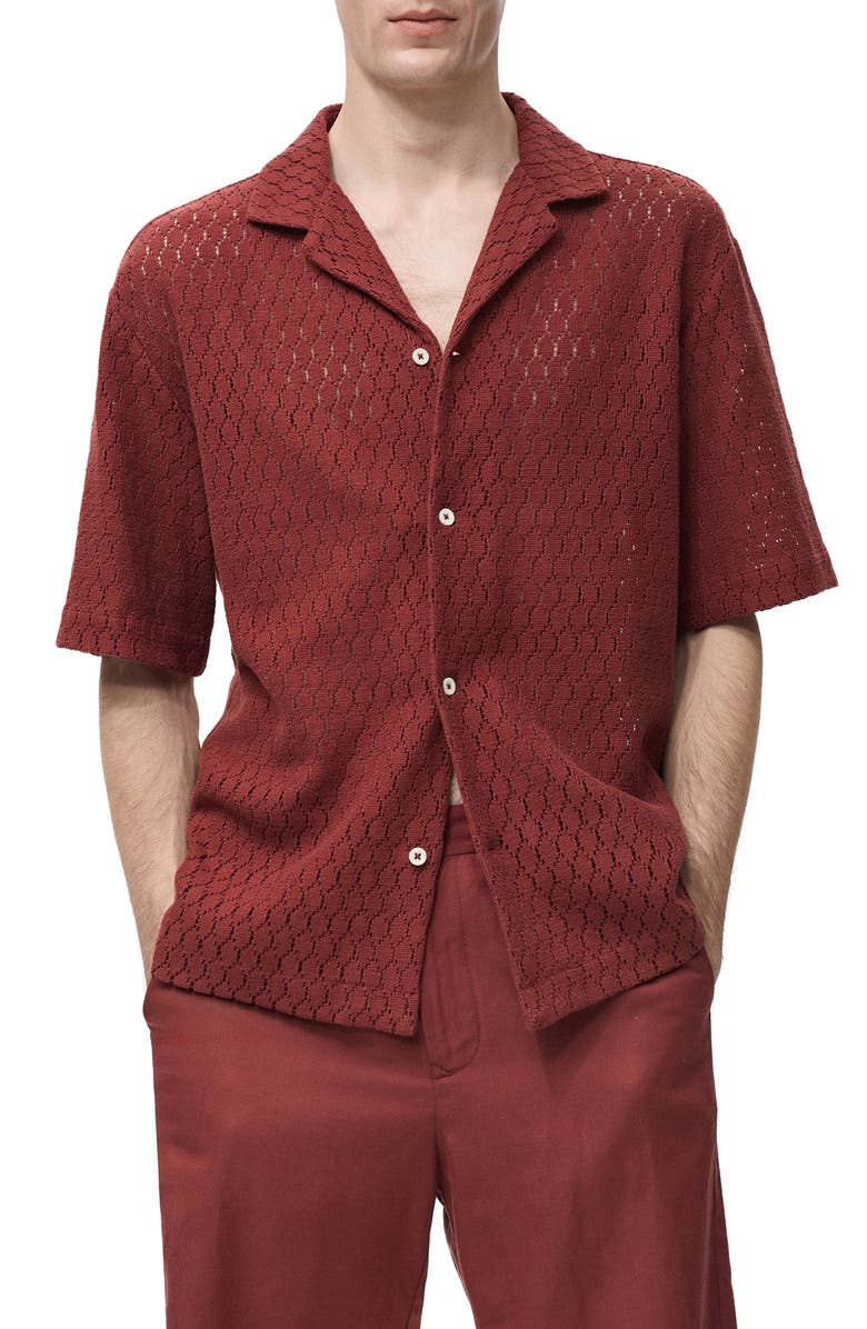MANGO Open Stitch Knit Shirt, Main, color, Cherry