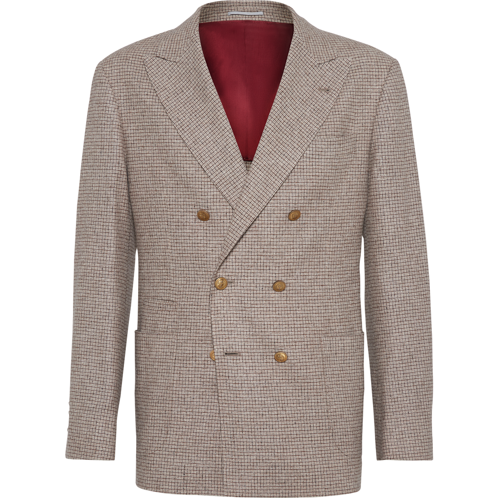 Brunello Cucinelli Beige Wool And Silk Double-breasted Blazer In Brown