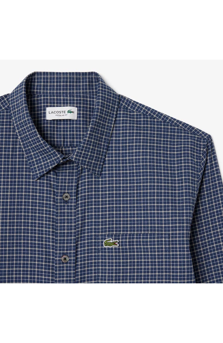 Lacoste Regular Fit Plaid Flannel Button-Up Shirt, Alternate, color, Navy Blue/ Flour