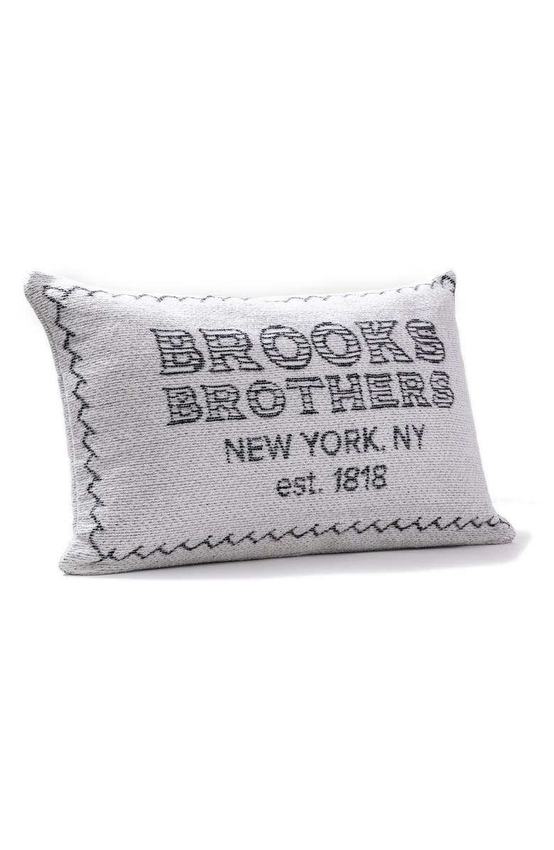 Brooks Brothers Logo Decorative Lumbar Throw Pillow, Alternate, color, White