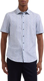 Bugatchi Miles OoohCotton® Guitar Print Short Sleeve Button-Up Shirt