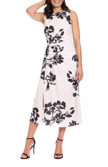 London Times Floral Pleat Waist Midi Dress