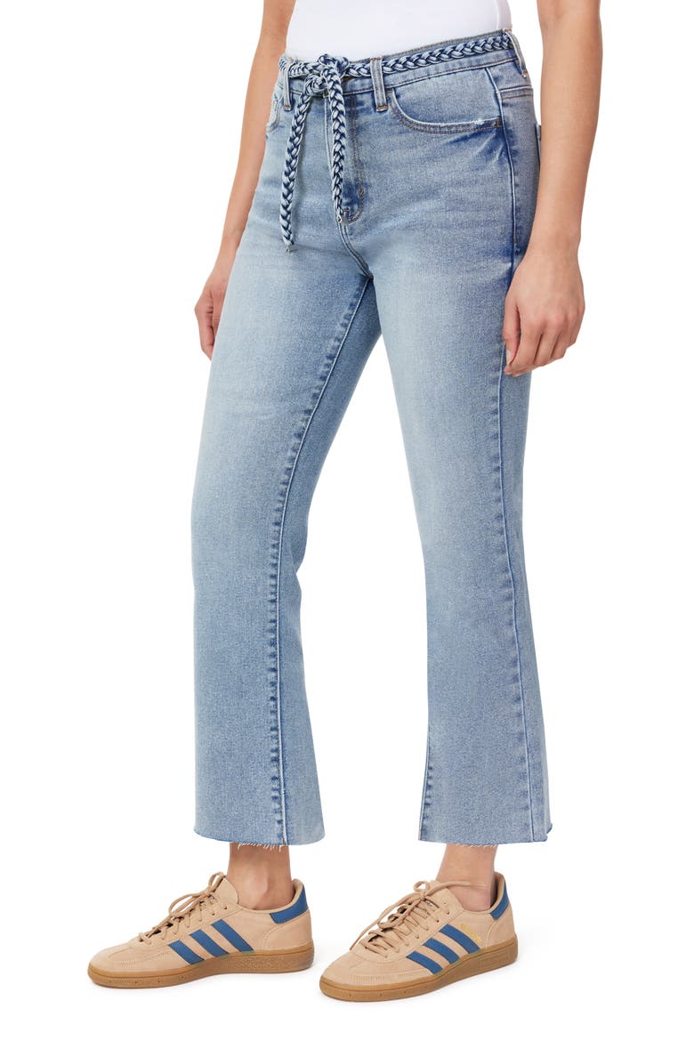 High Waist Belted Flare Leg Cropped Jeans, Alternate, color, BONDI