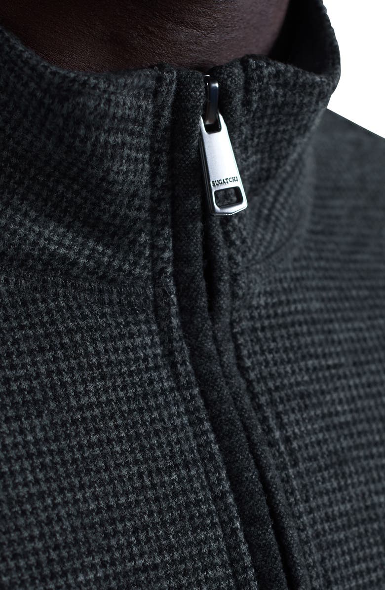 Bugatchi Houndstooth Patern Quarter Zip Top, Alternate, color, Black