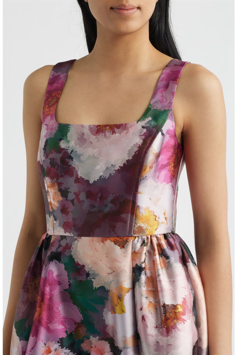 Floral Print Mikado Gown, Alternate, color, PINK/ WINE MULTI