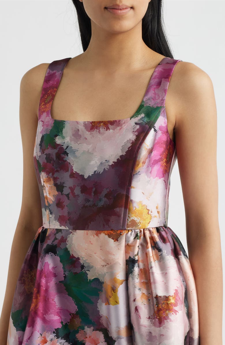 Julia Jordan Floral Print Mikado Gown, Alternate, color, Pink/ Wine Multi