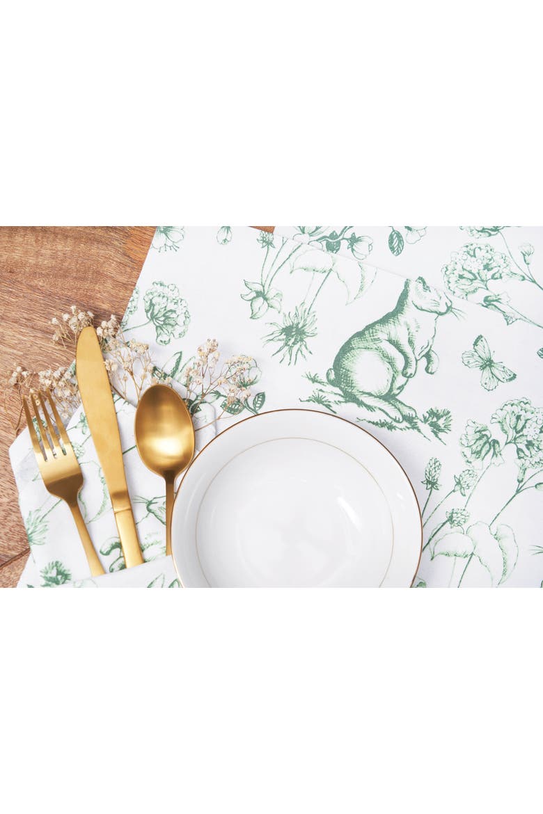 Spring Greens Easter Bunny Toile 100% Cotton Table Runner 14" x 72", Alternate, color, Green