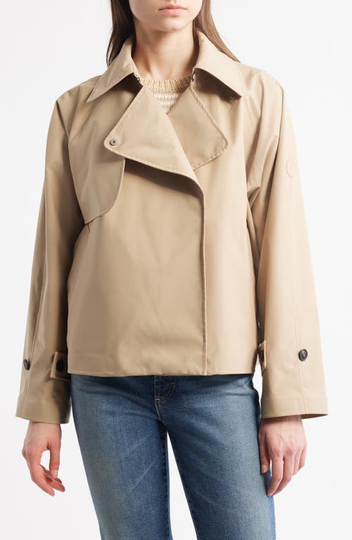 Save The Duck 'greta' Beige Trench Coat With Pointed Collar And Logo Patch On The Sleeve In Stardust Beige