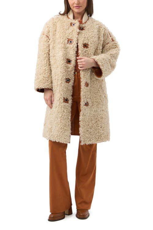 Trina Turk Spartan Reversible Faux Shearling And Faux Suede Coat In Brown