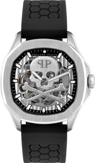 Skeleton Spectre Silicone Strap Watch, 42mm