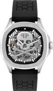 PHILIPP PLEIN Skeleton Spectre Silicone Strap Watch, 42mm