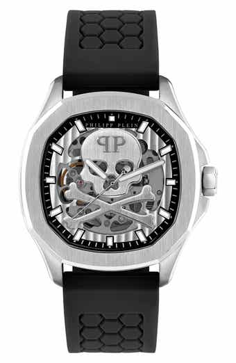 PHILIPP PLEIN Skeleton Spectre Silicone Strap Watch, 42mm